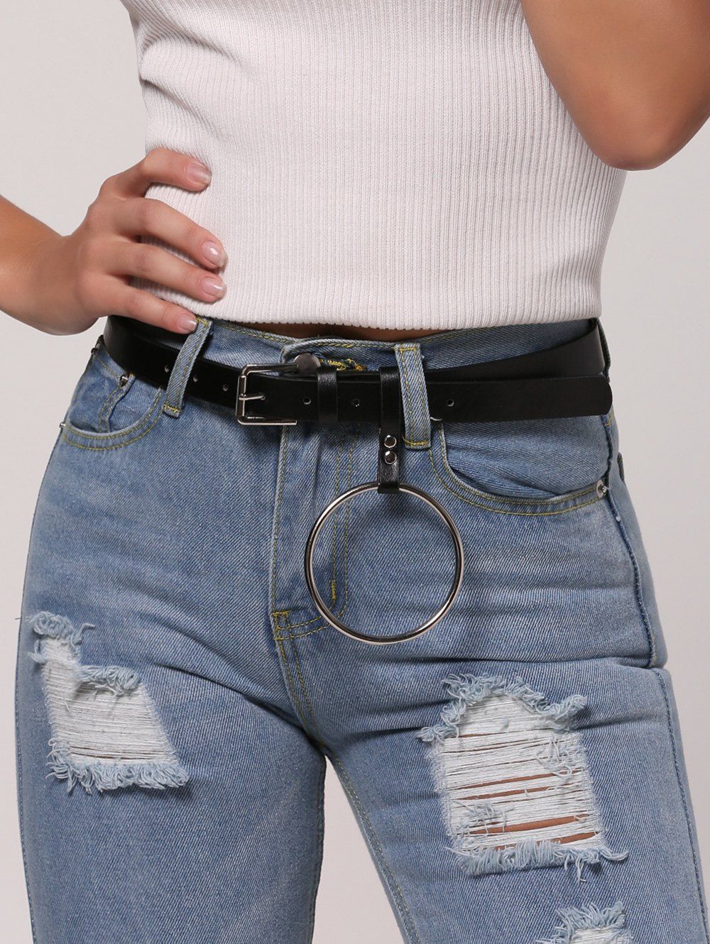 

Personality Metal Hoop Pin Buckle Belt, Black