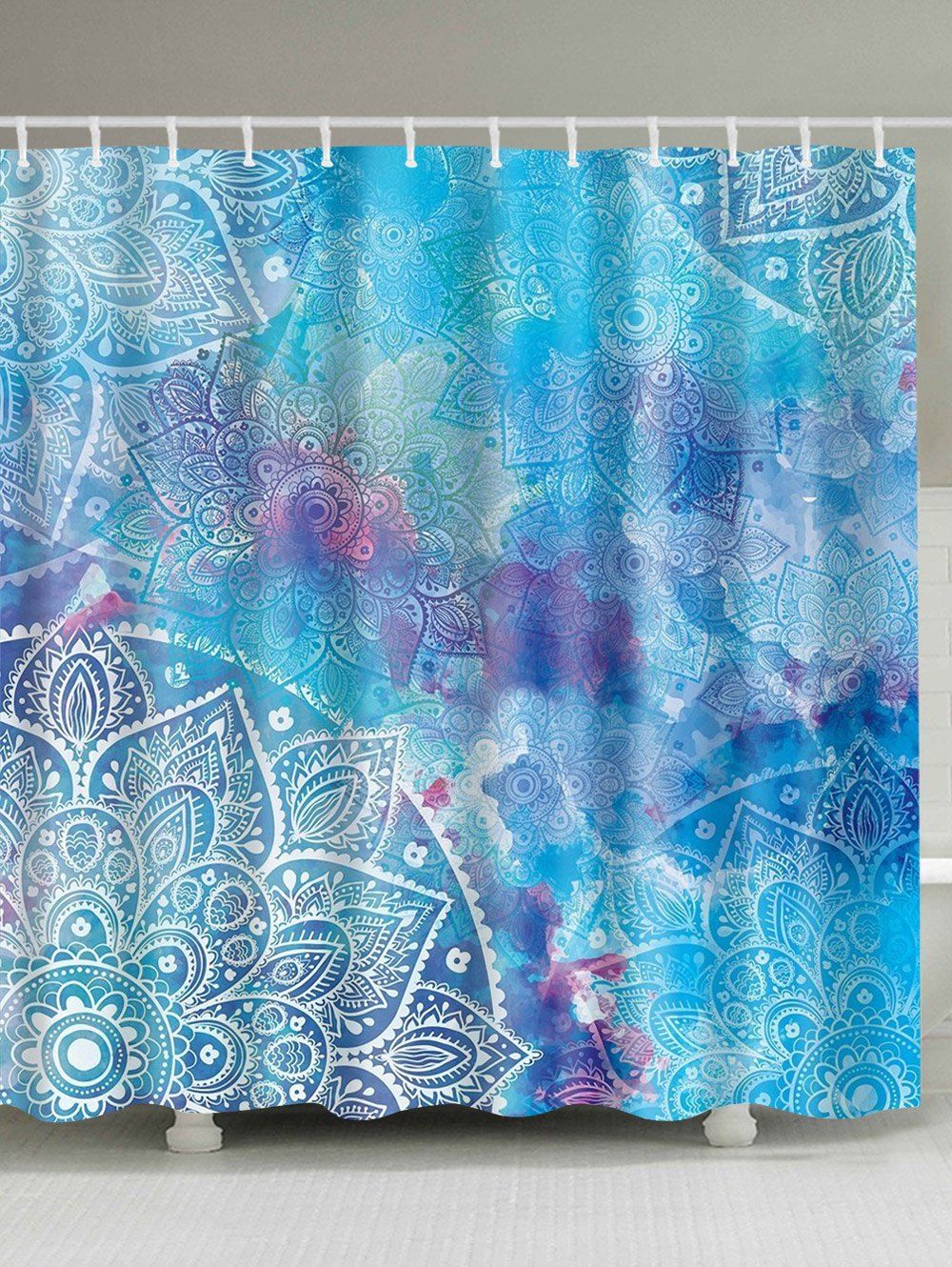 

Watercolor Mandala Bathroom Shower Curtain, Lake blue