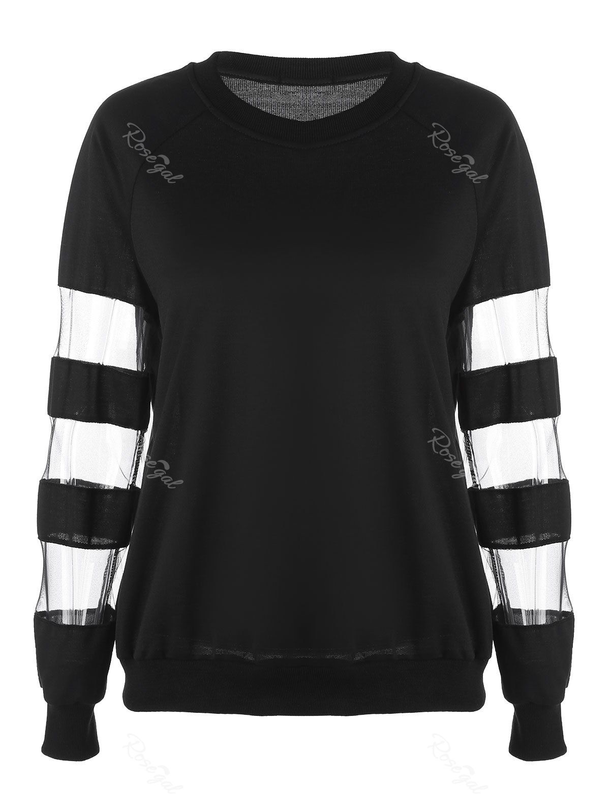 

Voile Panel Plus Size Pullover Sweatshirt, Black