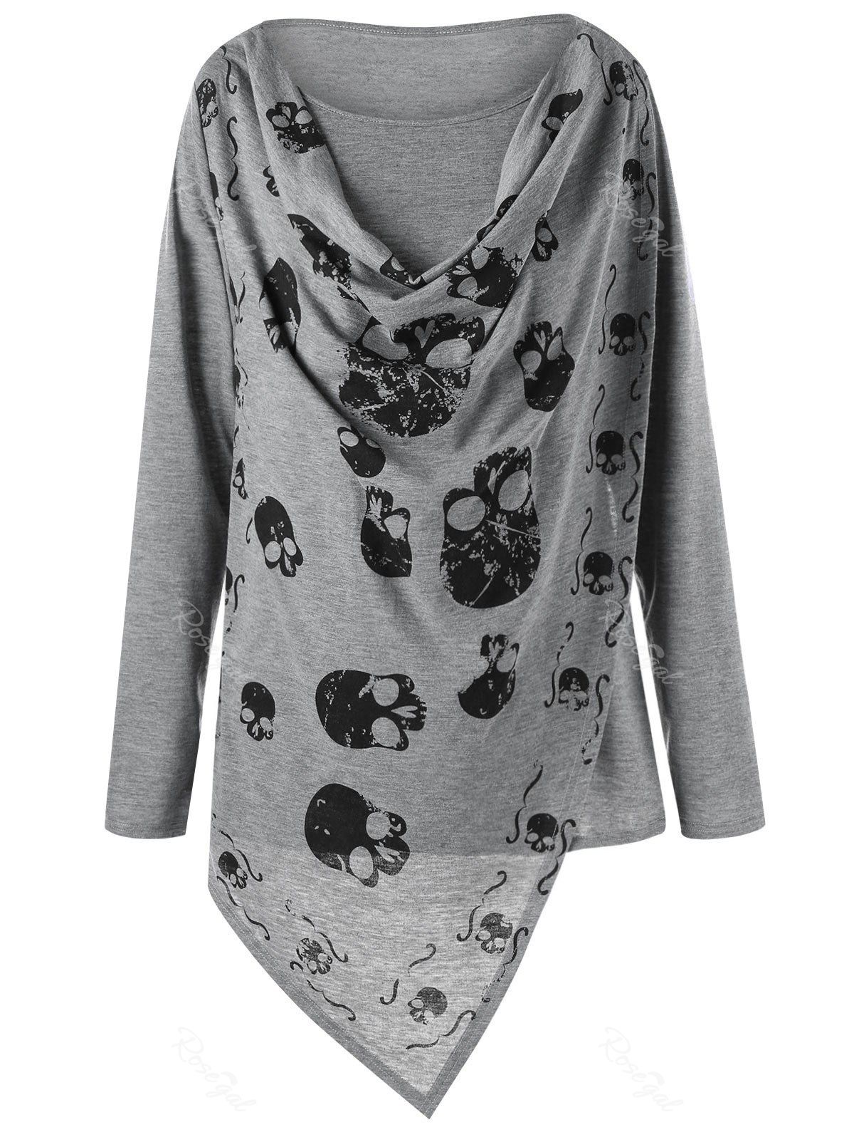 

Plus Size Overlap Skulls Tee, Gray