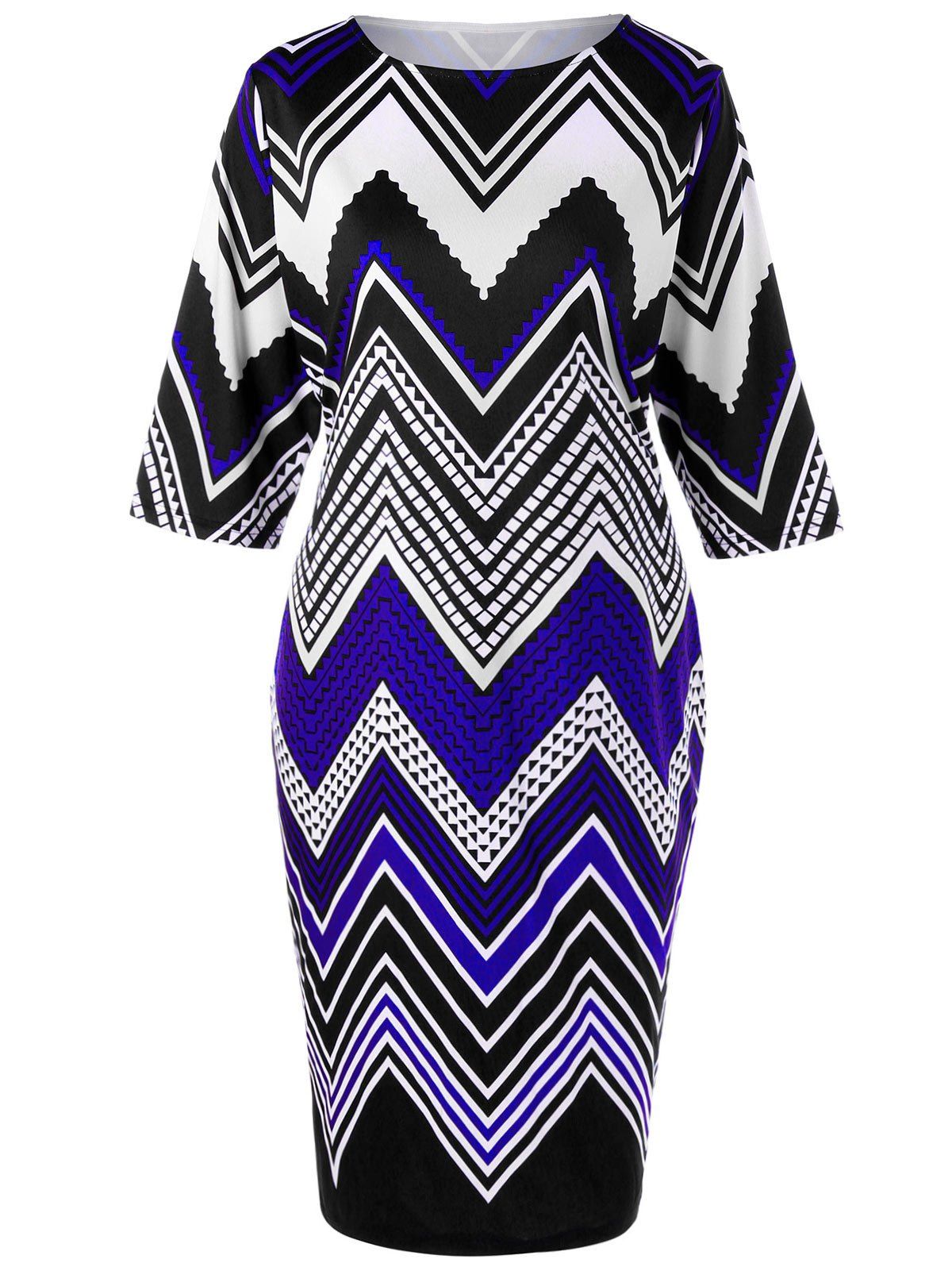 

Plus Size Zigzag Slim Dress, Colormix