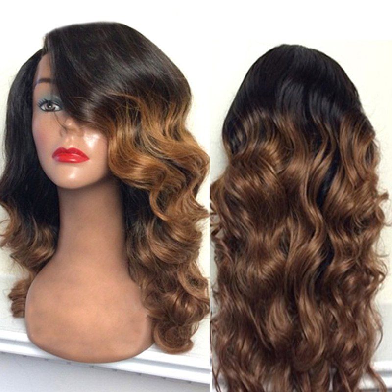

Long Side Part Body Wave Colormix Synthetic Wig, Black and brown