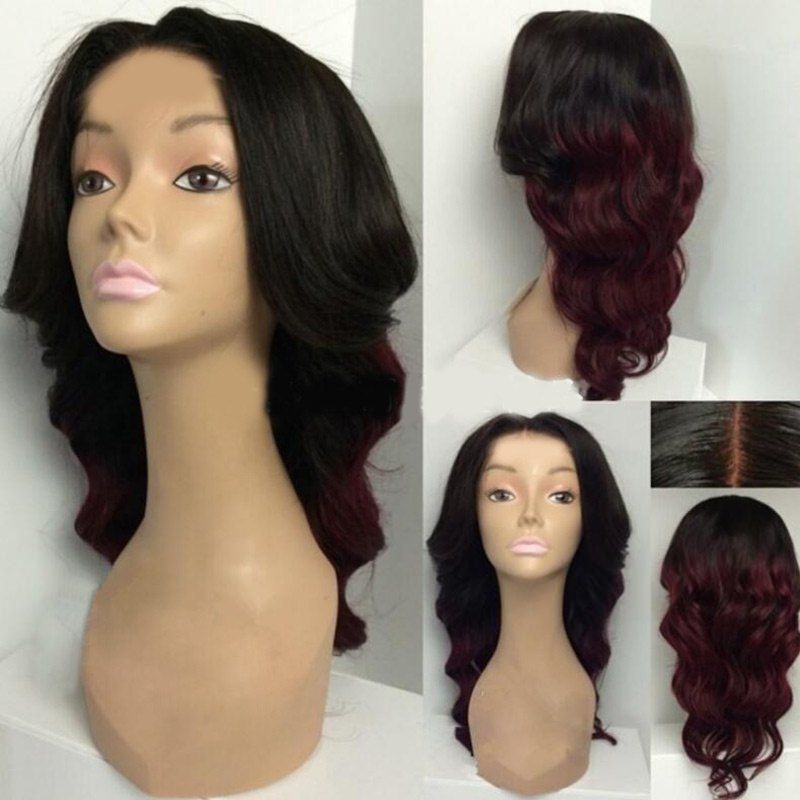 

Long Center Parting Body Wave Ombre Synthetic Wig, Black&red