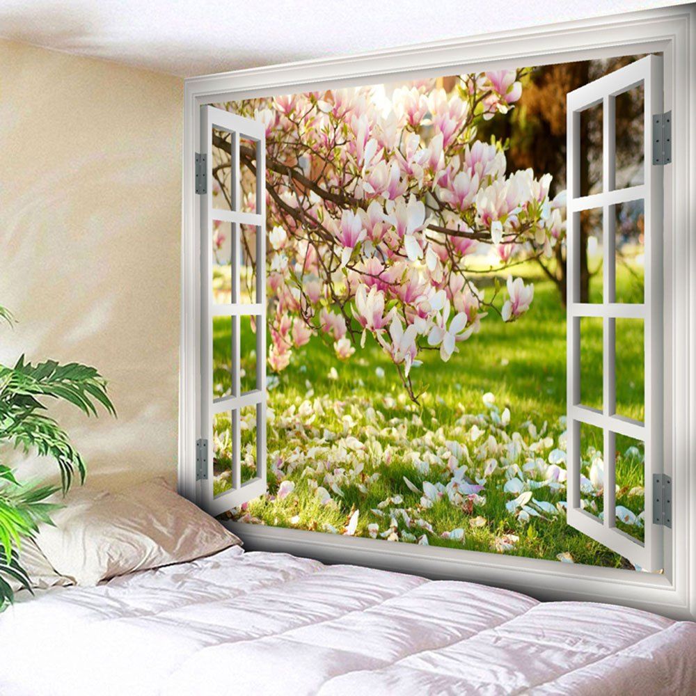 

Window Flower Scenery Print Wall Tapestry, Colormix
