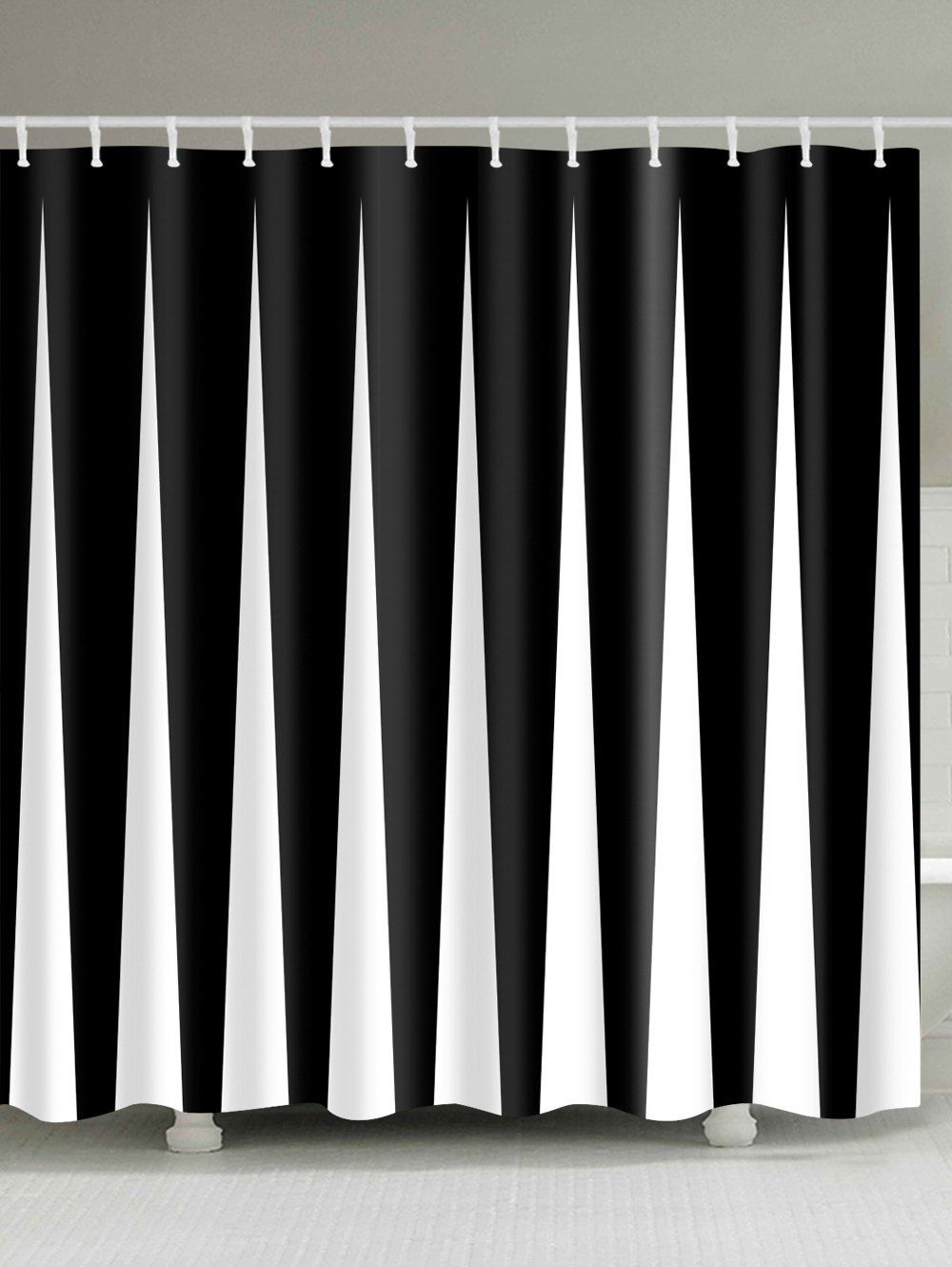 

Color Block Print Fabric Waterproof Bathroom Shower Curtain, Black stripe