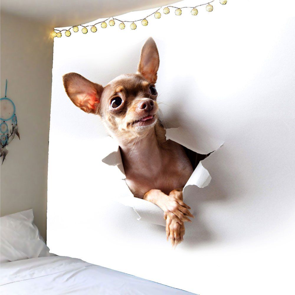 

3D Dog Printed Wall Art Tapestry, White and brown