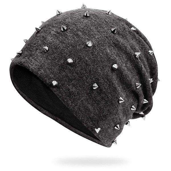 

Tiny Rivet Embellished Knitted Beanie, Deep gray