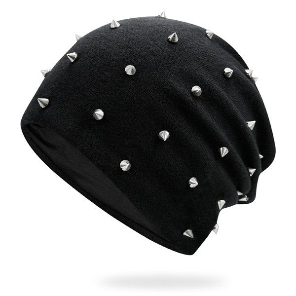 

Tiny Rivet Embellished Knitted Beanie, Black