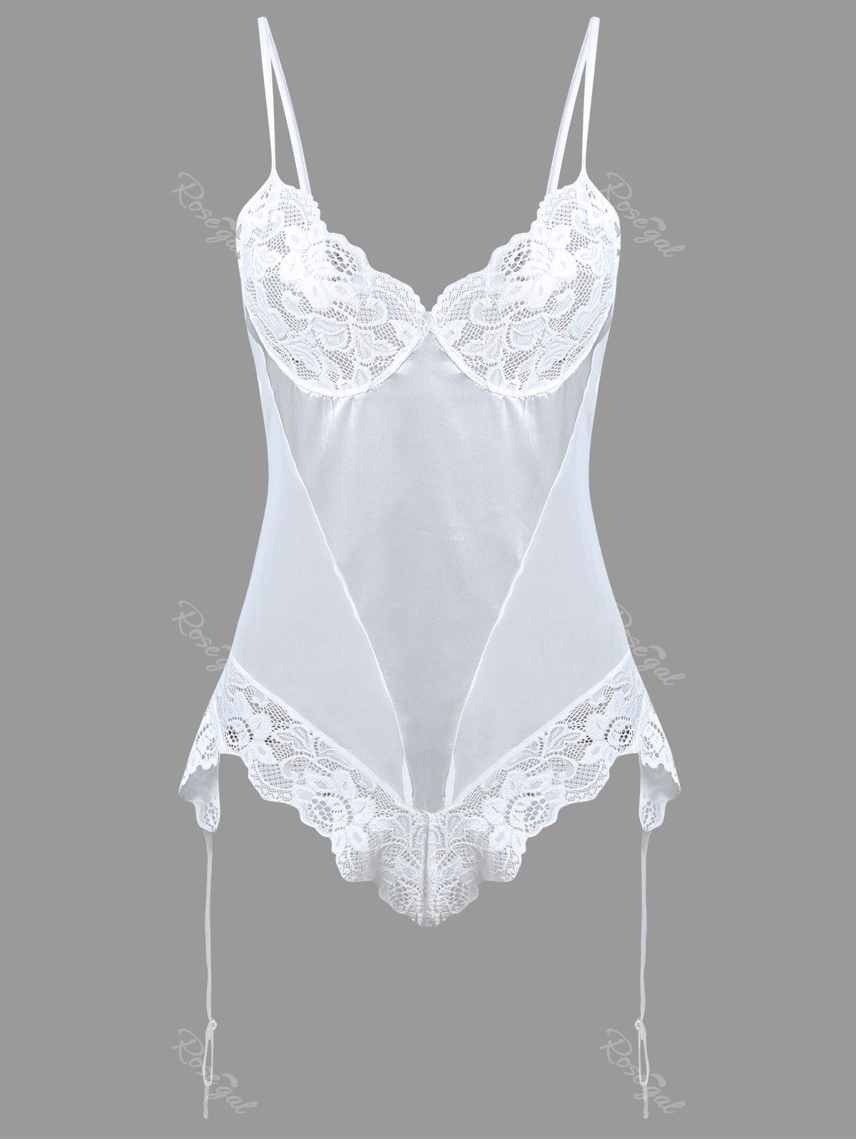 

Plus Size Lingerie Lace Panel Sheer Teddy, White