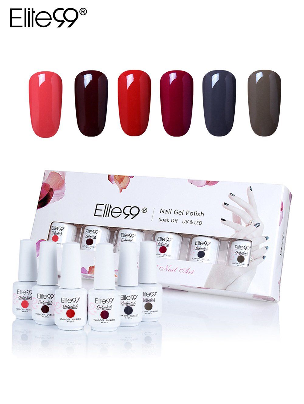 

Elite99 6Pcs UV LED Soak Off Gel Nail Polishing Kit, #01