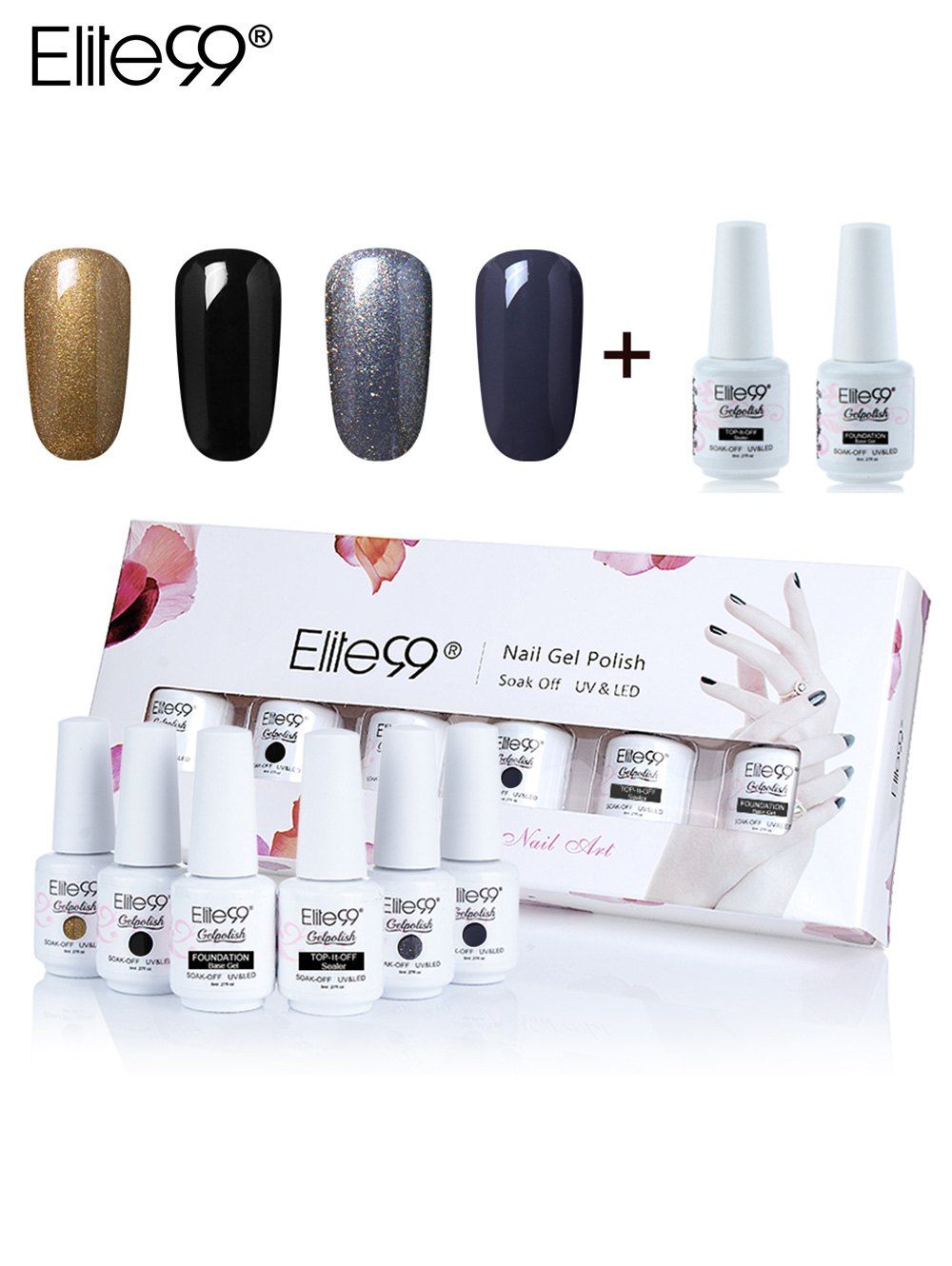 

Elite99 6Pcs Polishing UV LED Soak Off Gel Nail Gift Set, #01