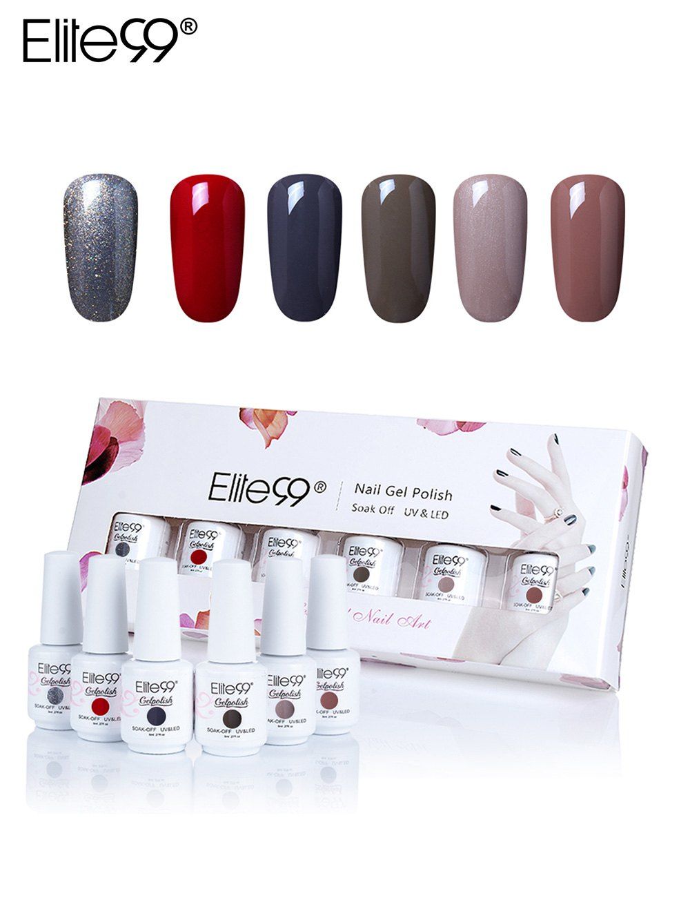 

Elite99 6 Colors Polish UV LED Soak Off Gel Nail kit, #01