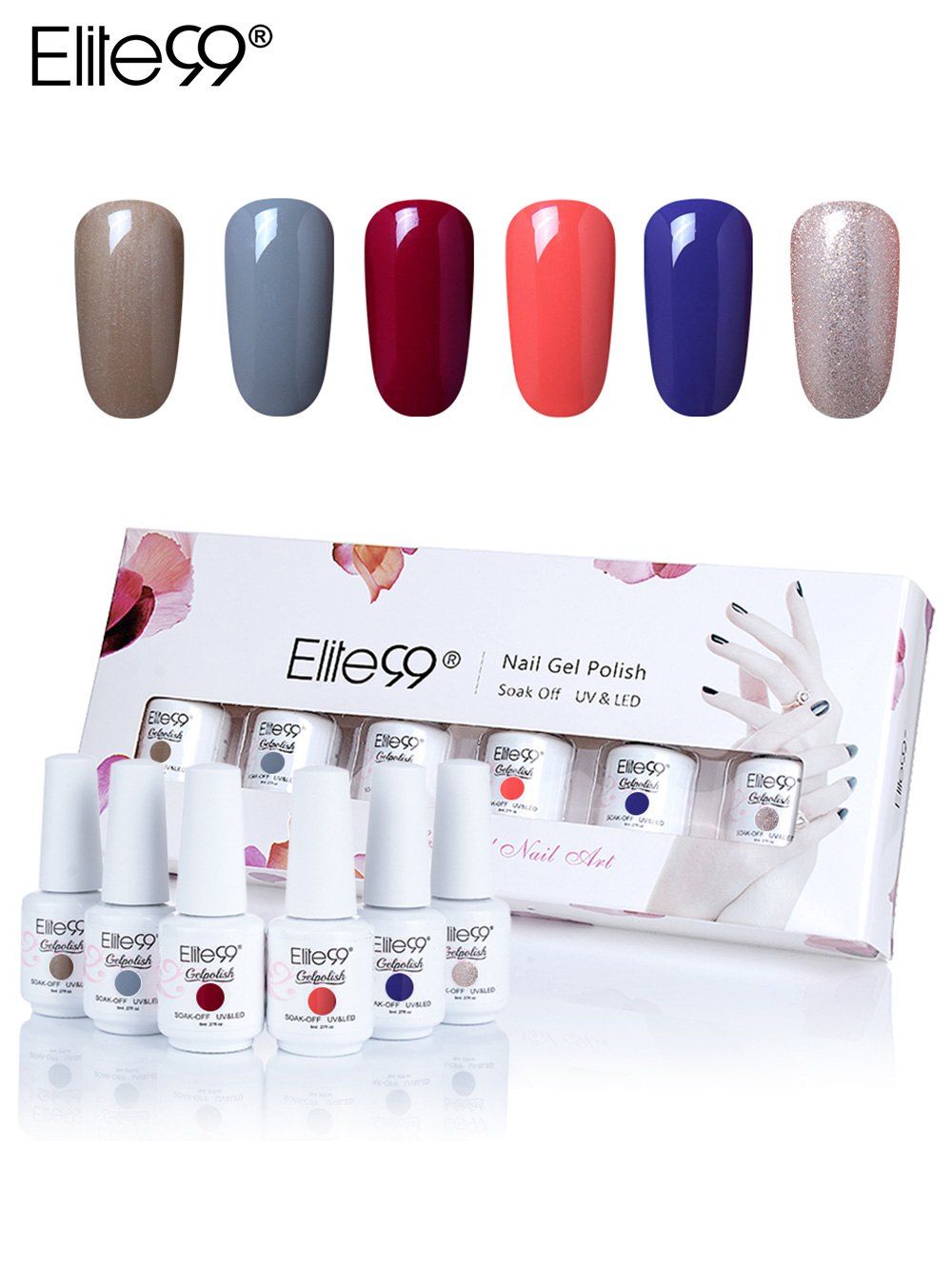 

Elite99 6Pcs UV LED Soak Off Gel Nail Polishing Set, #01