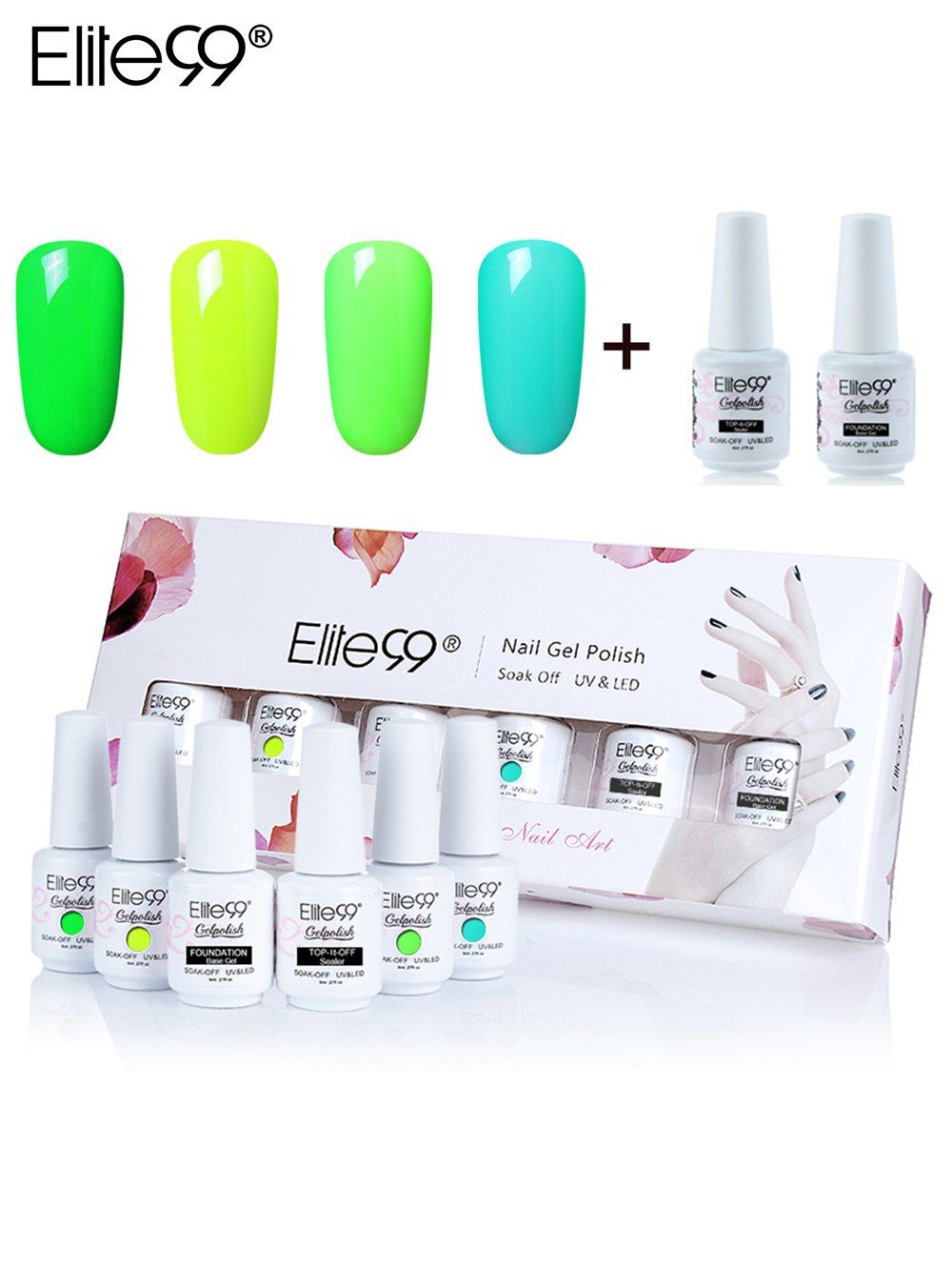 

Elite99 6Pcs UV LED Soak-off Gel Polish Nail Set, #01