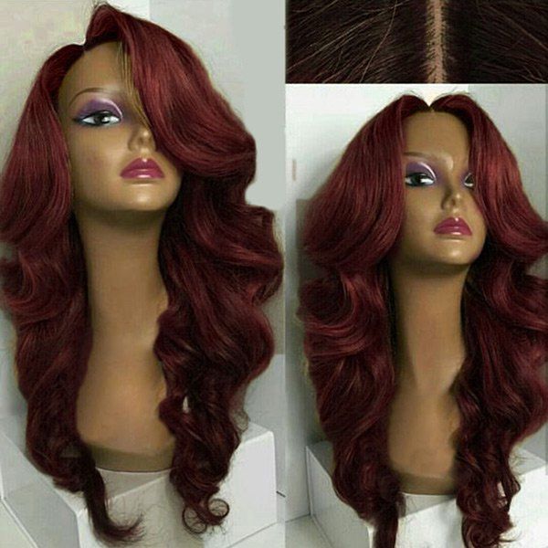 

Long Side Part Loose Wave Synthetic Wig, Wine red