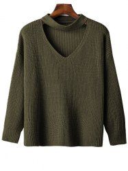 Drop Shoulder Sleeve Choker Sweater -  
