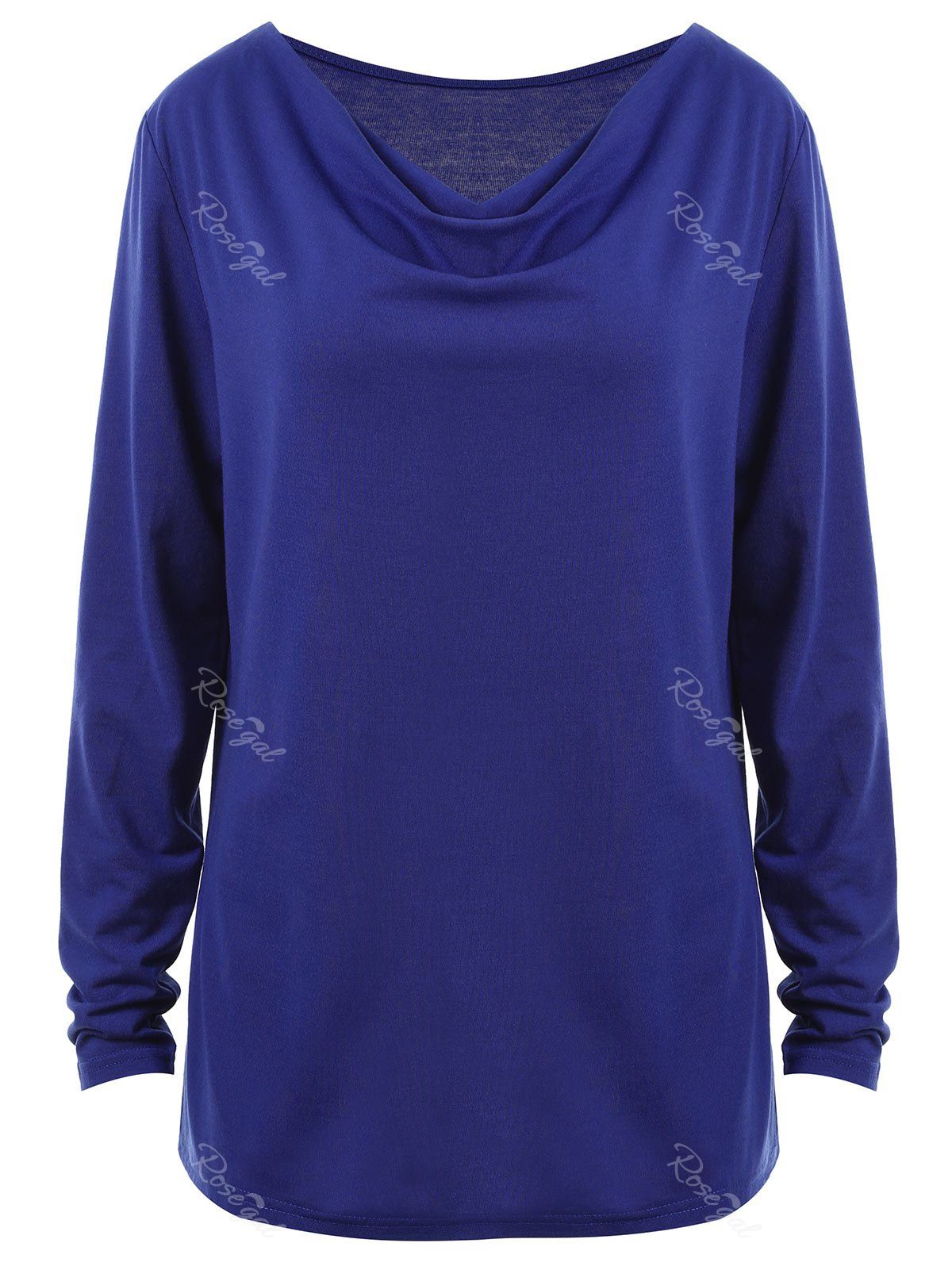 

Plus Size Long Sleeve Cowl Neck Tee, Blue