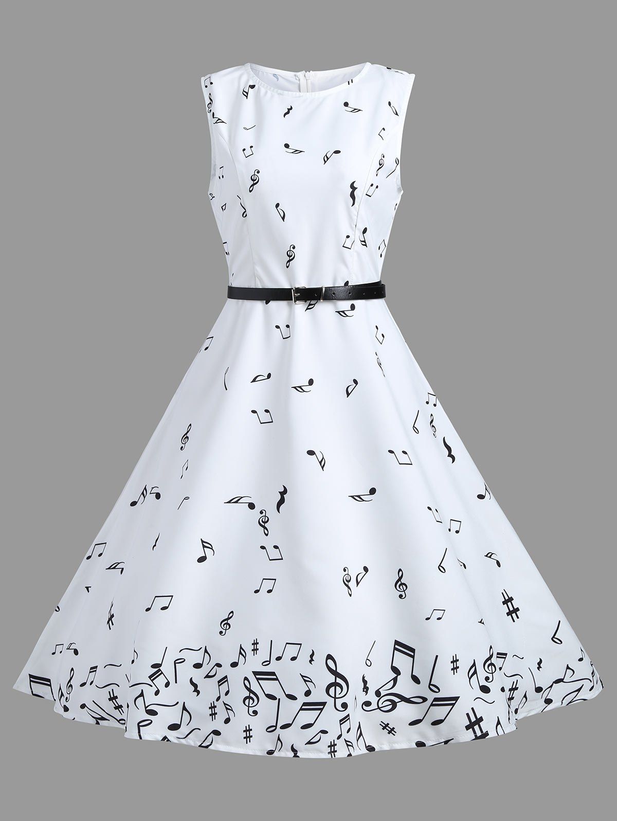 

Vintage A Line Notes Print Dress, White