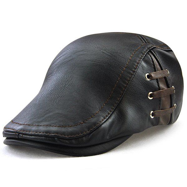 

Faux Leather Lace Up Embellished Flat Hat, Black
