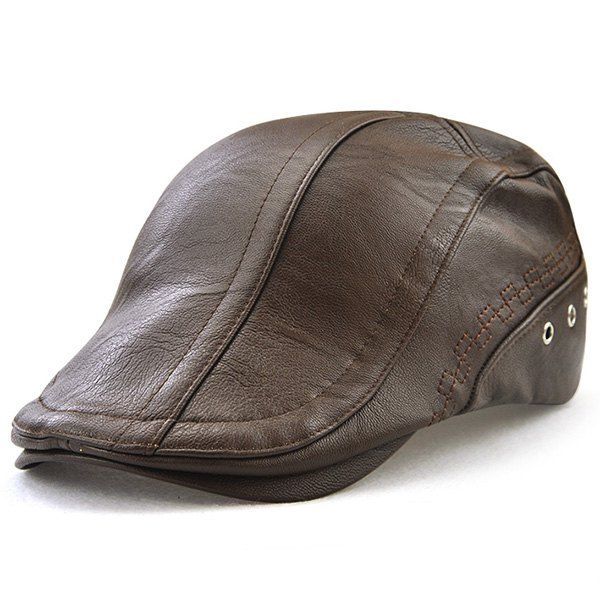 

Faux Leather Rivet Hole Embellished Newsboy Hat, Light coffee