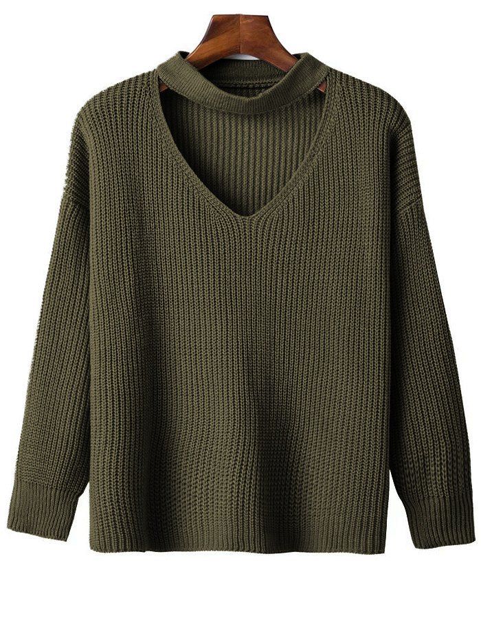 Fancy Drop Shoulder Sleeve Choker Sweater  