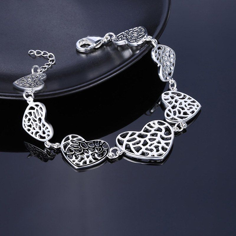 

Metal Alloy Heart Chain Bracelet, Silver