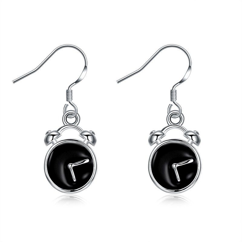 

Funny Alloy Clock Fish Hook Earrings, Silver