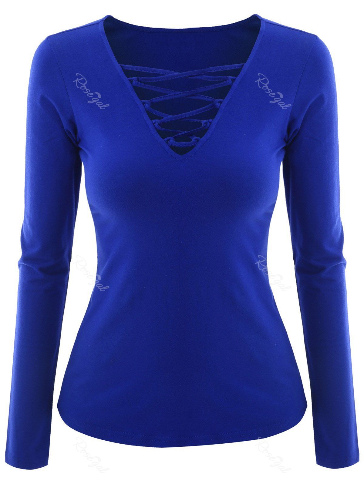 

Plus Size V Neck Criss Cross Tee, Blue
