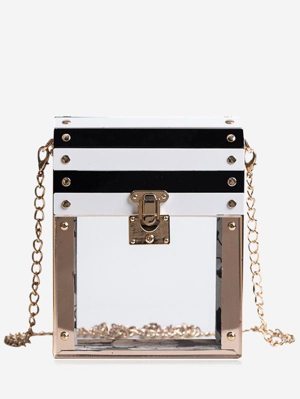 

Striped Pattern Chain Crossbody Bag, Transparent