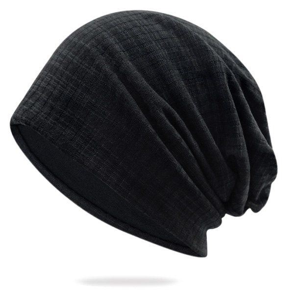 

Pinstriped Cotton Yarn Blending Beanie Hat, Black