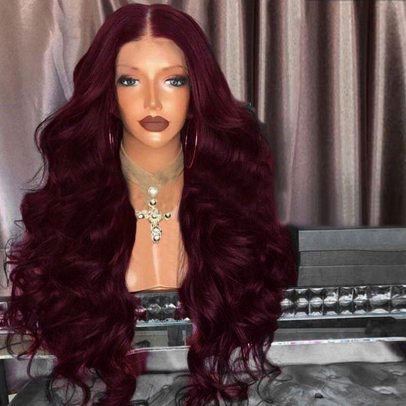 

Middle Part Fluffy Long Loose Wave Synthetic Wig, Wine red