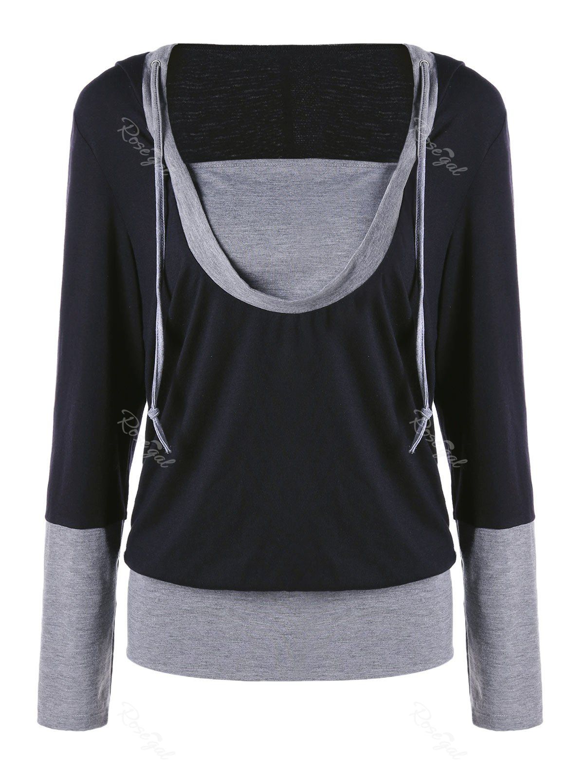 

Plus Size Hooded Panel Blouson Top, Black and grey