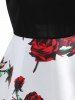 A Line Skew Neck Floral Print Dress -  