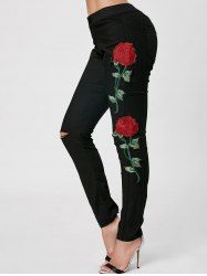 Embroidered Appliques Ripped Jeans