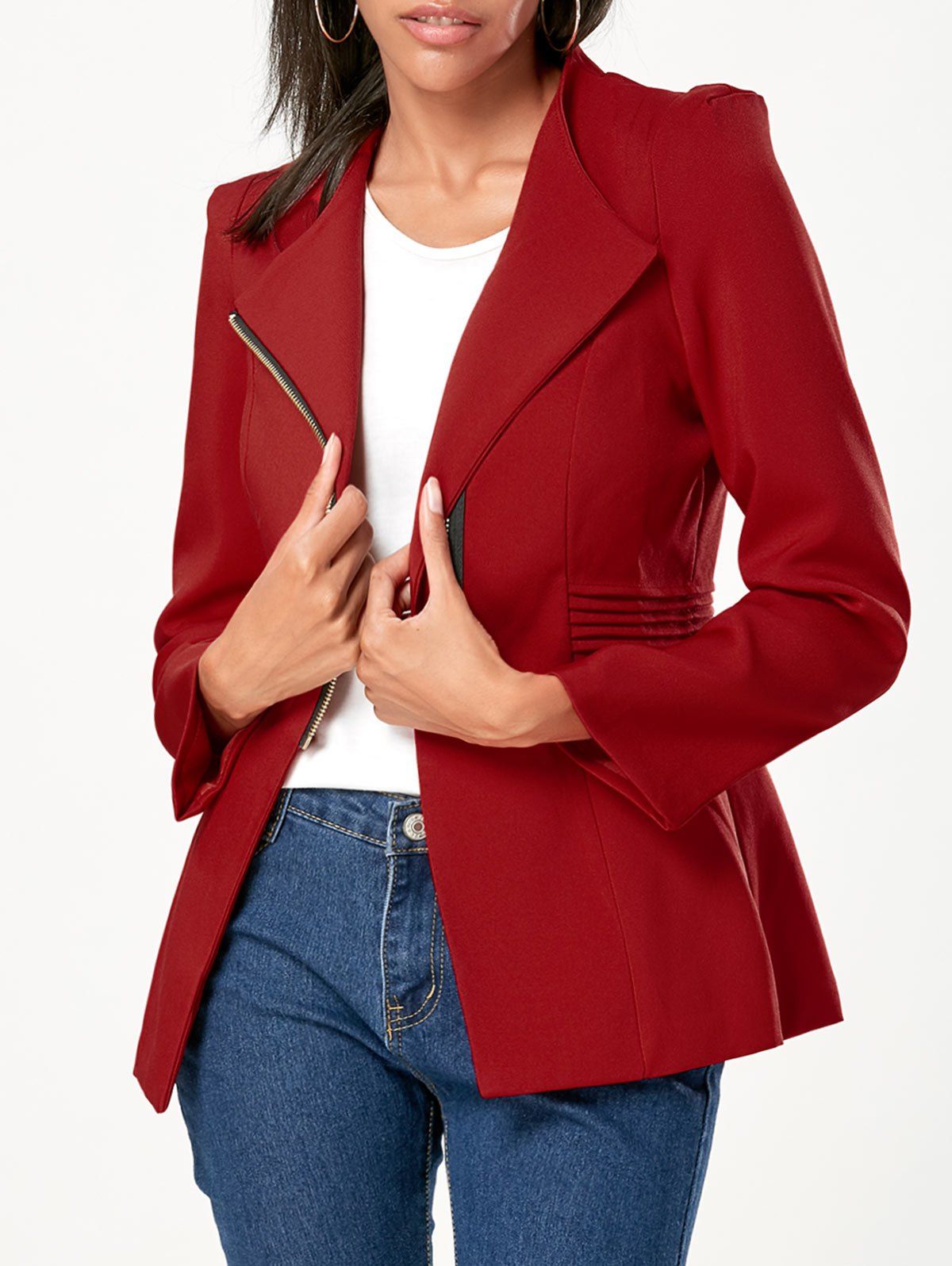 Affordable Zipper Ruched Tunic Blazer  