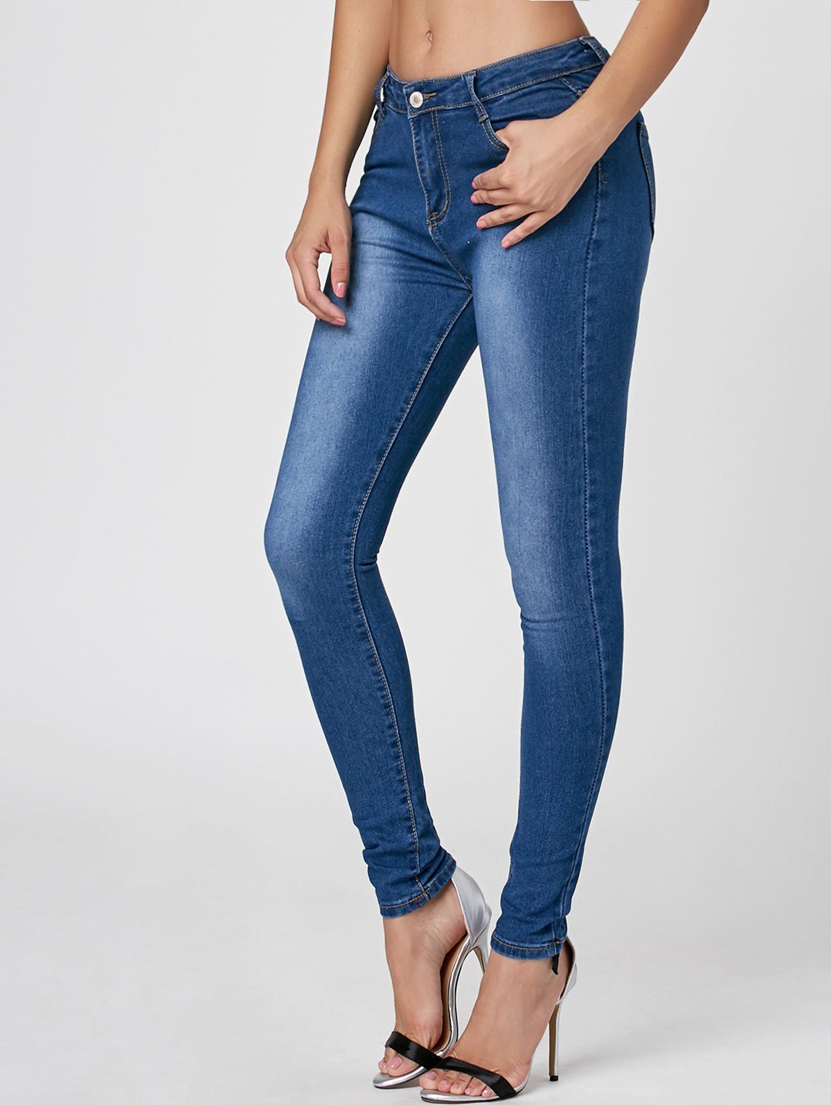 

Dark Washed High Waist Skinny Jeans, Cerulean