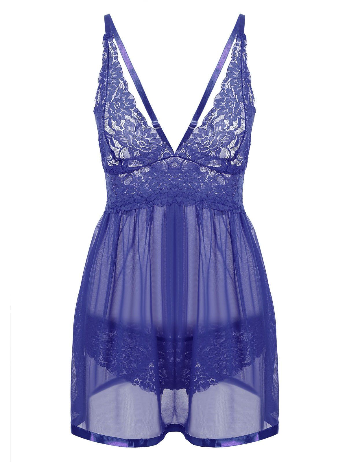 Off Plunge Lace See Thru Slip Babydoll Rosegal