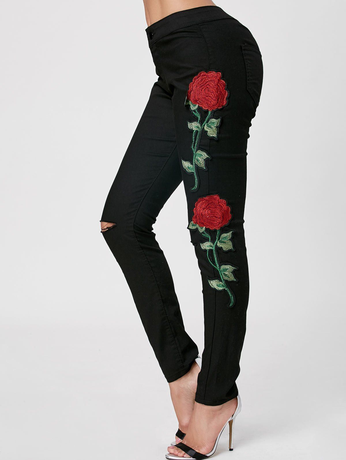 Latest Embroidered Appliques Ripped Jeans  