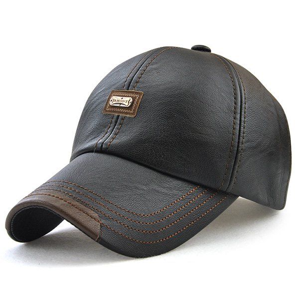 

Metal Letters Embellished Faux Leather Baseball Hat, Black