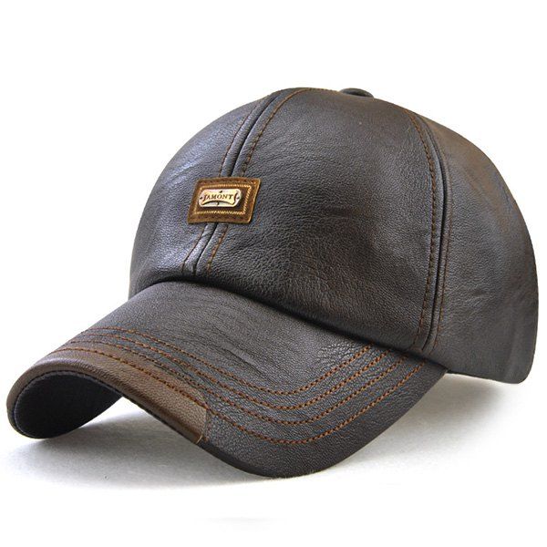 

Metal Letters Embellished Faux Leather Baseball Hat, Espresso