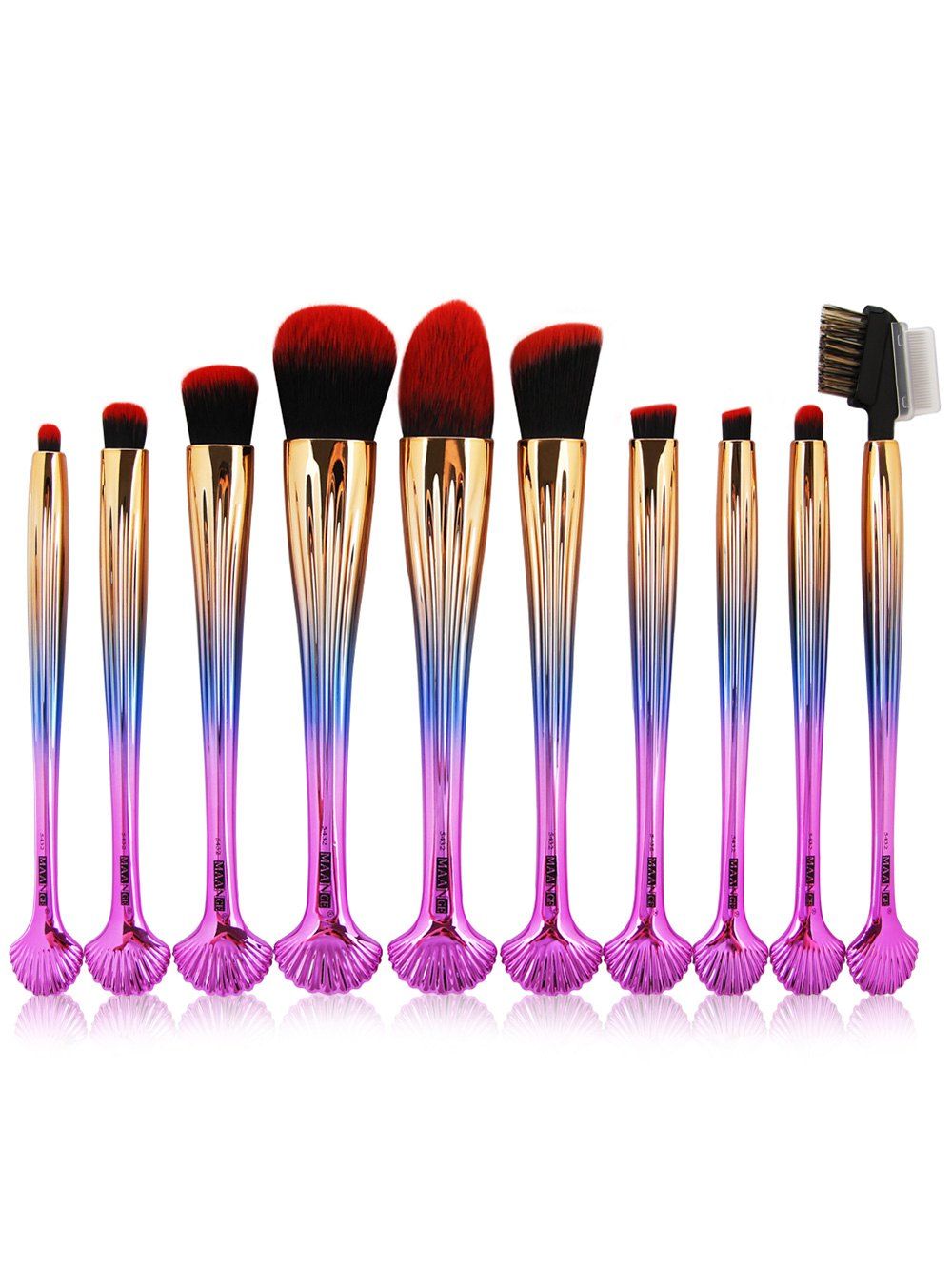 

10Pcs Shell Shape Multifunction Gradient Color Brushes Set, Dark pink ombre