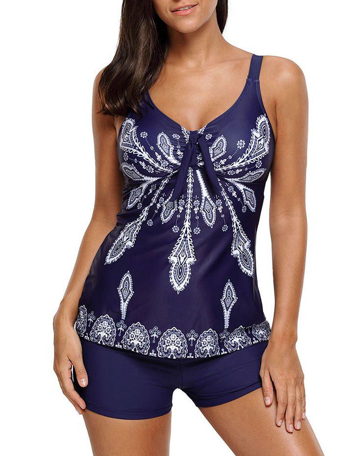 

Padded Printed Tankini Set, Purplish blue
