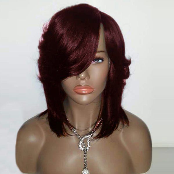 

Side Parting Medium Straight Feathered Bob Synthetic Wig, Wine red