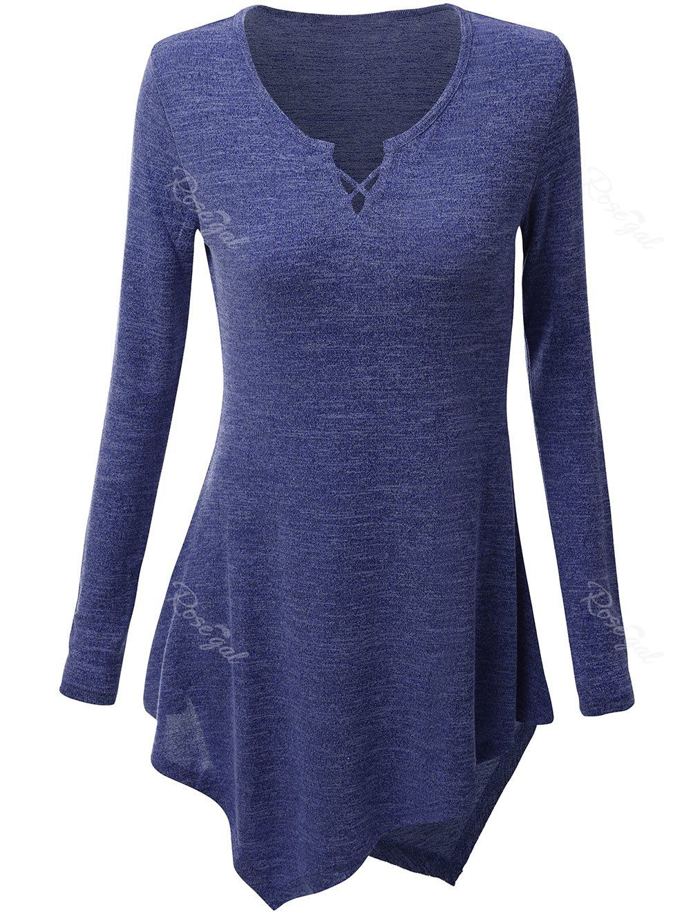 

Asymmetrical Criss Cross Longline Plus Size Tee, Purple