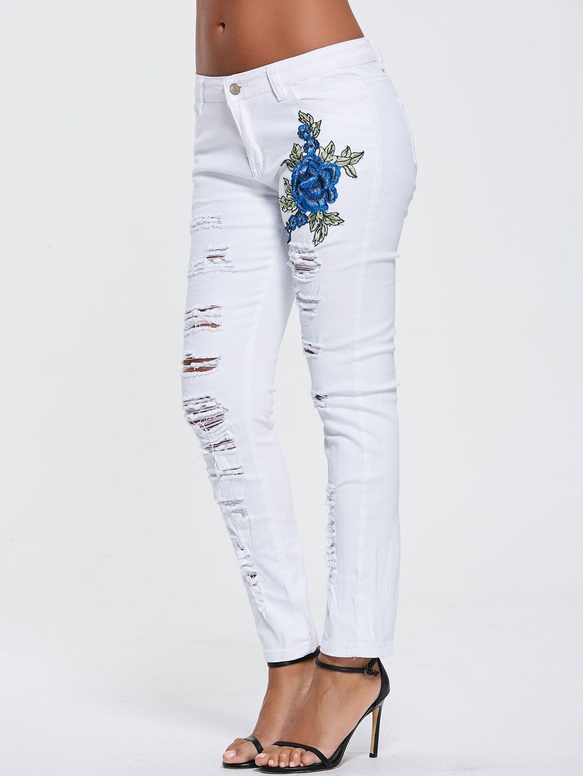 high waisted embroidered skinny jeans