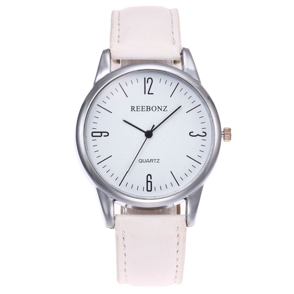 

Round Face Faux Leather Strap Quartz Watch, White