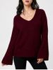 Ripped V Neck Chunky Sweater -  