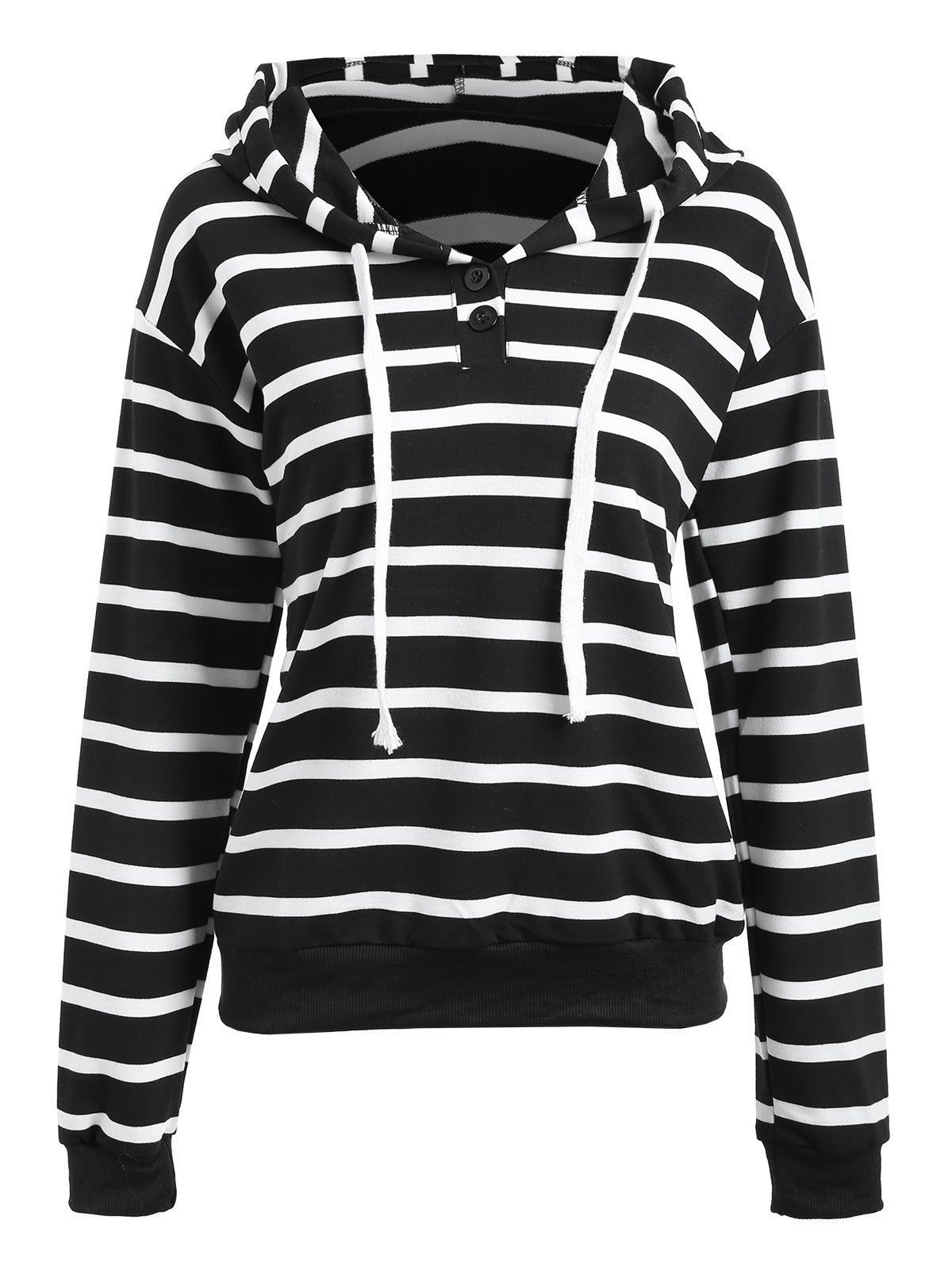

Striped Running Drawstring Hoodie, Black