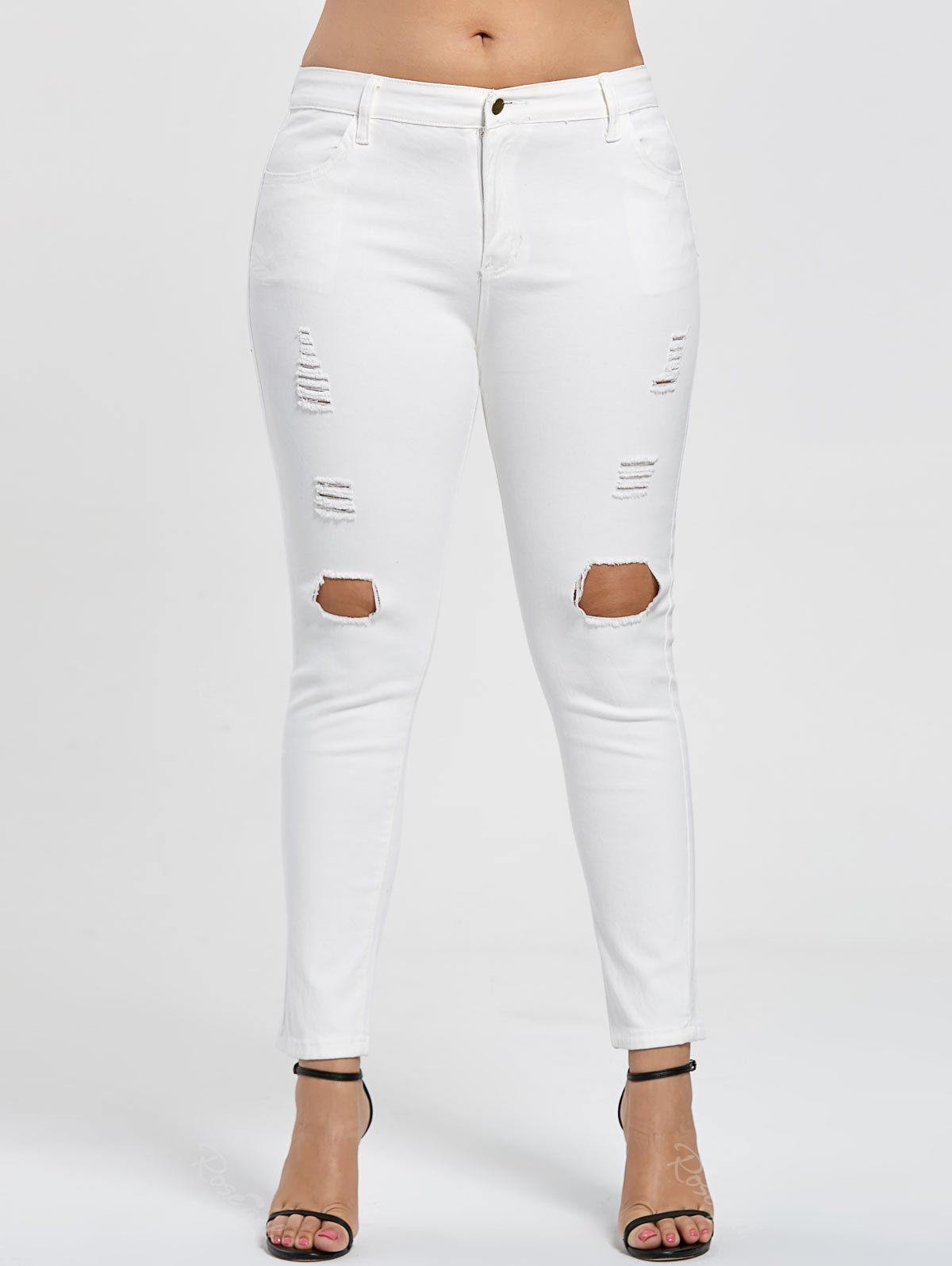 

Slim Fit Plus Size Destroyed Jeans, White