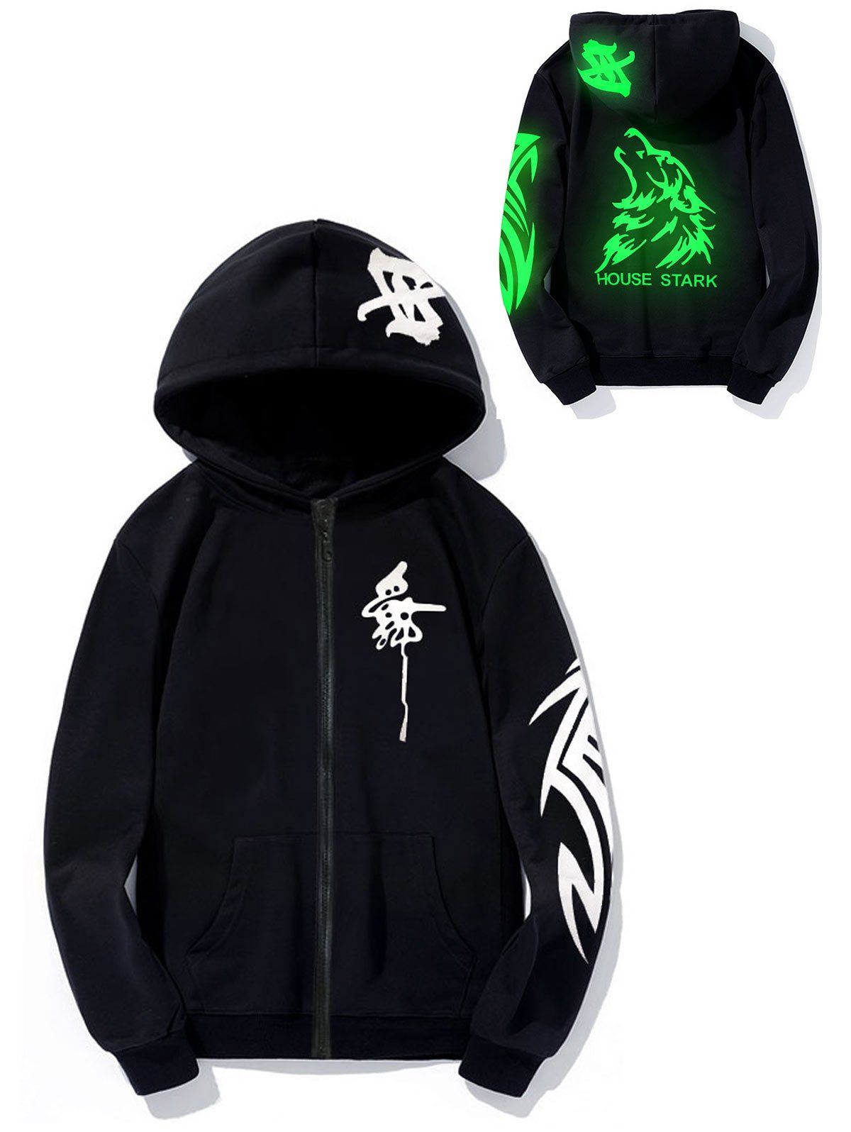 

Luminous Wolf Graphic Print Hoodie, Green